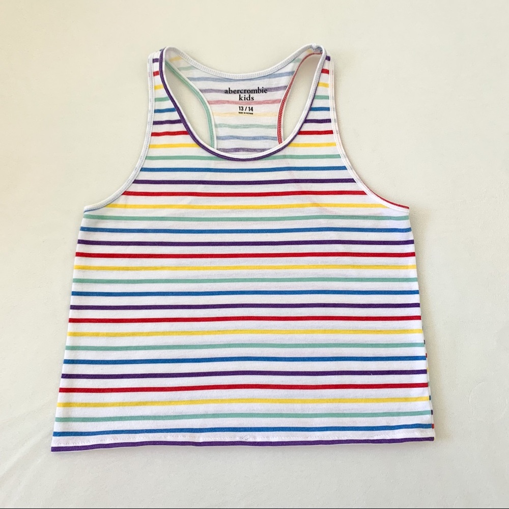 abercrombie kids Girls White Rainbow Striped Racer-back Tank Top Size 13/14
